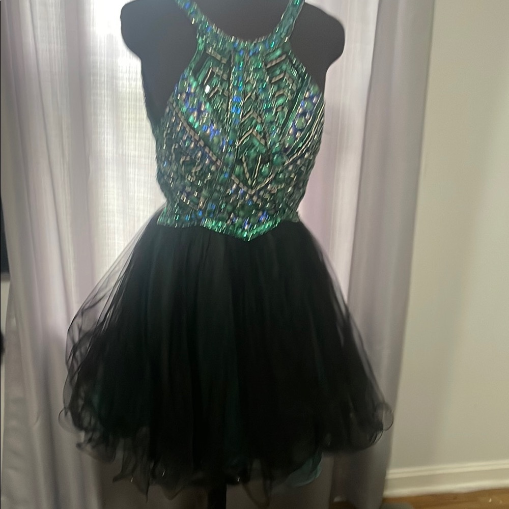 Elegant Green and Black Beaded Dress